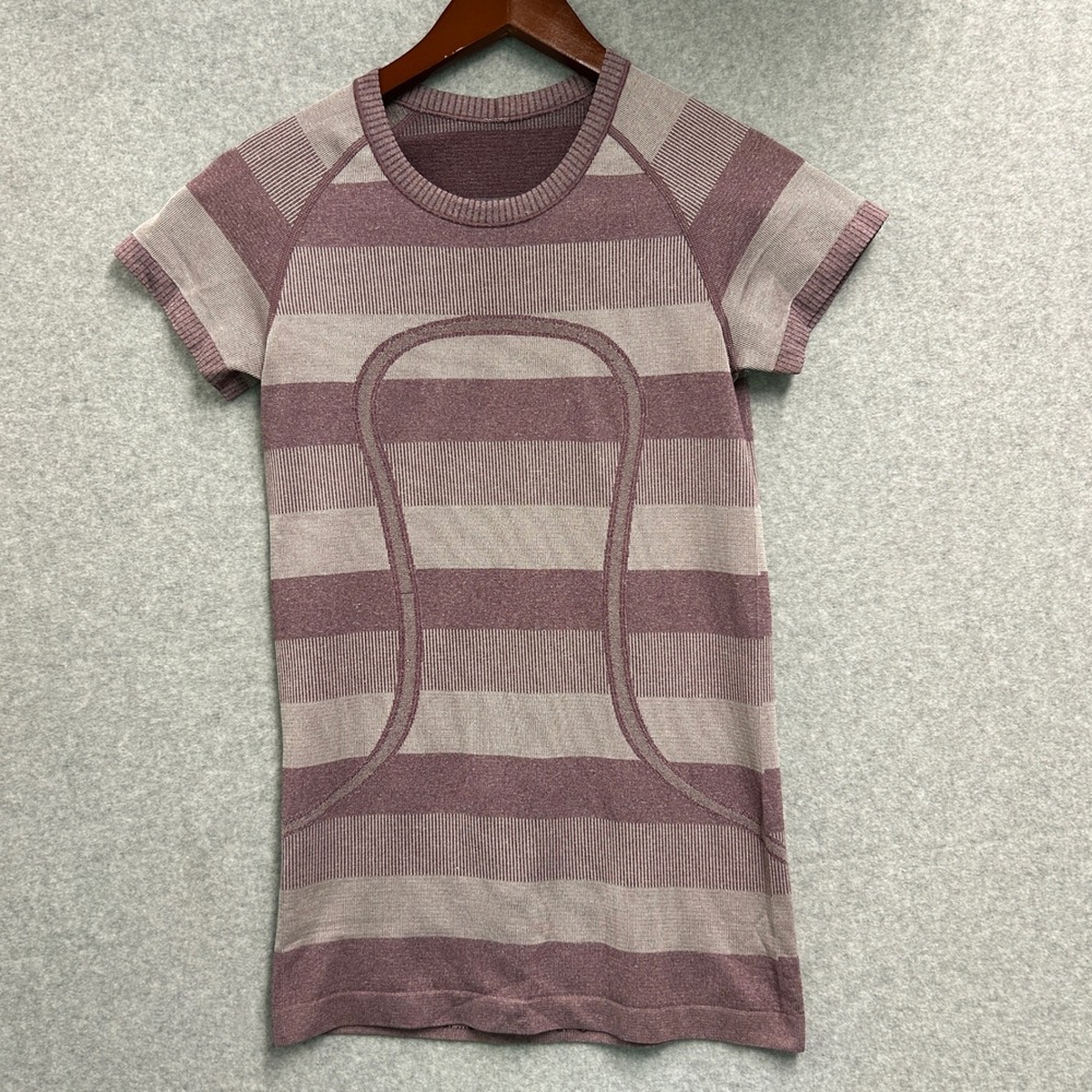 Lululemon Swiftly Tech Short Sleeve Striped Purple Athletic Top Womens 6